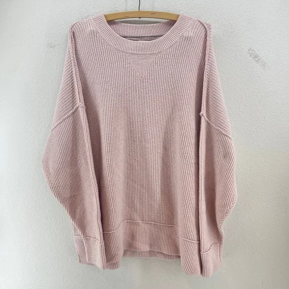 Blush Pink Slouchy Sweater Oversized Soft Girl Cozy Hailey Bieber Aerie - Picture 1 of 10